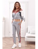 Comfortable tracksuit, sweatshirt with a stand-up collar and pants, pink and gray 01039 - Online store - Boutique